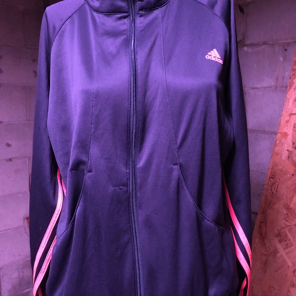 Navy Blue and Hot Pink Adidas Track Jacket